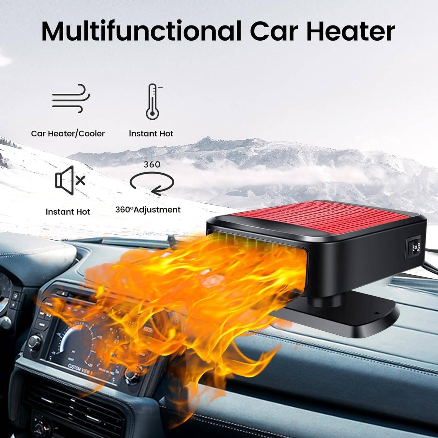 Car Heater, 12V/24v 200W Car Heater 2 in 1 Heating Fan Defroster Demister Car Amplifier Cooling Fans