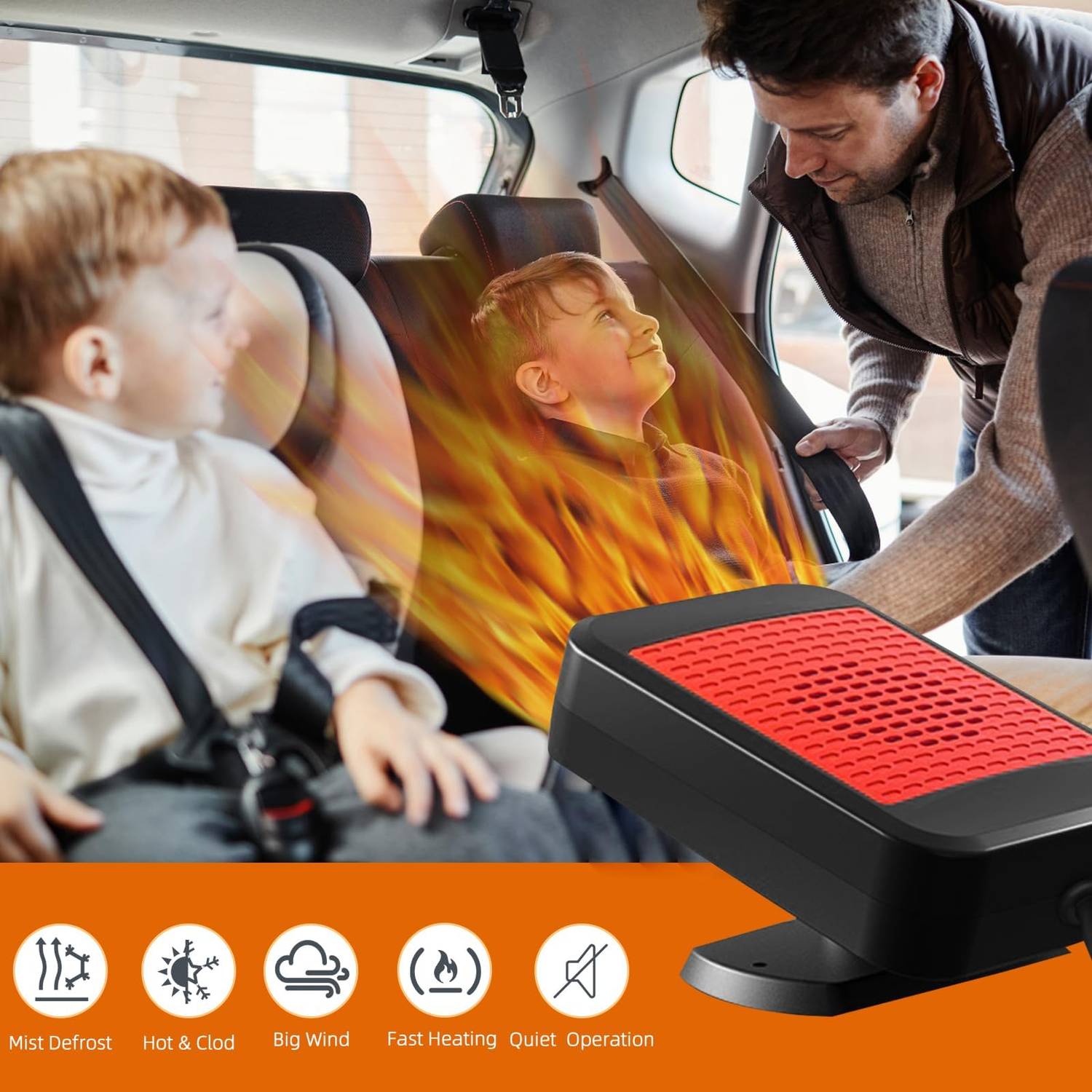 Car Heater, 12V/24v 200W Car Heater 2 in 1 Heating Fan Defroster Demister Car Amplifier Cooling Fans