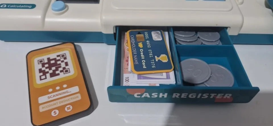 Cash Register Toy with Role-Play Features, Built-in Calculator, Mobile Payment, Safe for Ages 3+