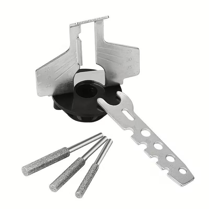 Chainsaw Sharpening Tool with 3 Polishing Bits and a Ruler, Featuring High-Speed Steel Grinding Heads