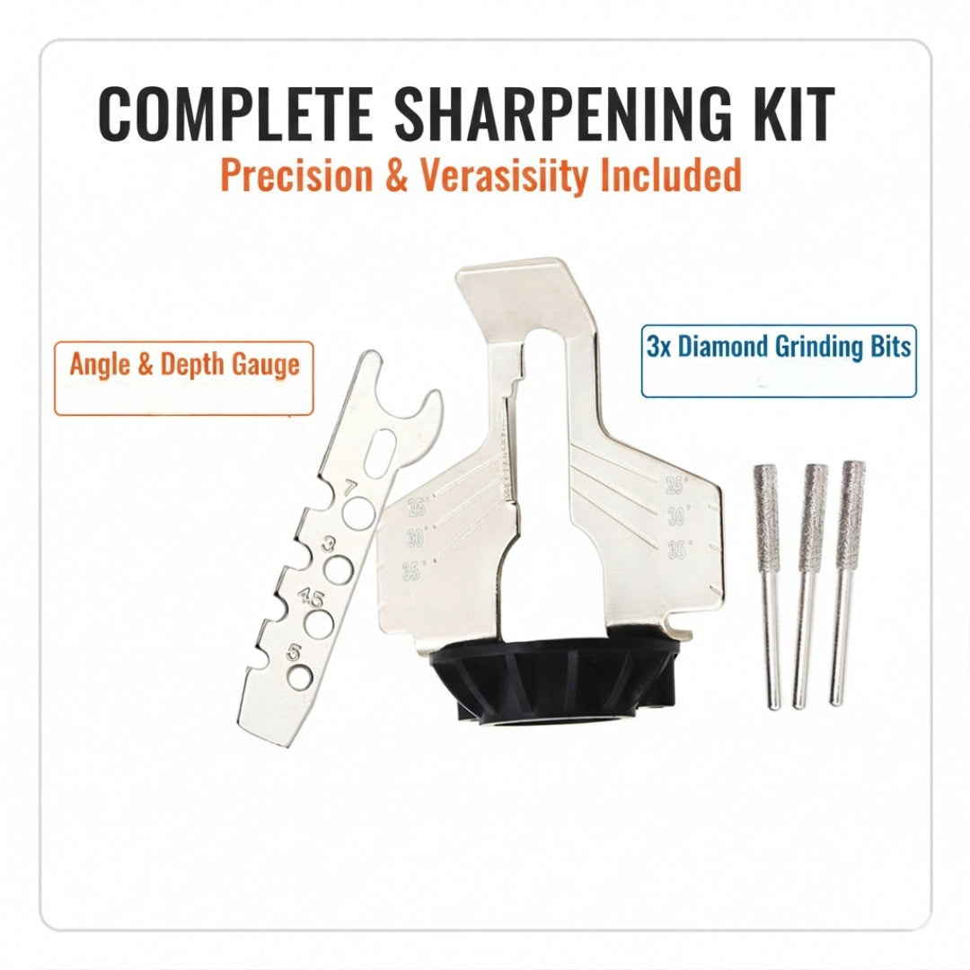 Chainsaw Sharpening Tool with 3 Polishing Bits and a Ruler, Featuring High-Speed Steel Grinding Heads