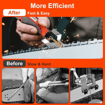 Chainsaw Sharpening Tool with 3 Polishing Bits and a Ruler, Featuring High-Speed Steel Grinding Heads