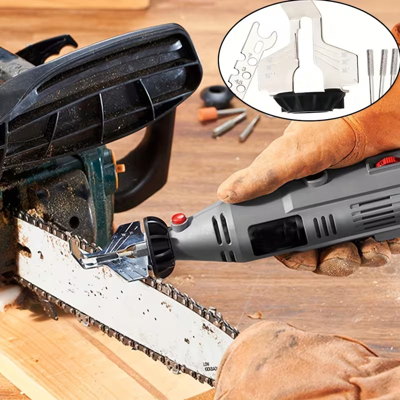 Chainsaw Sharpening Tool with 3 Polishing Bits and a Ruler, Featuring High-Speed Steel Grinding Heads