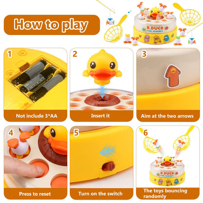 Children Duck Fishing Toy with Spring Popping Ducks, Catching Net and Spinner Base – Safe for Ages 3+
