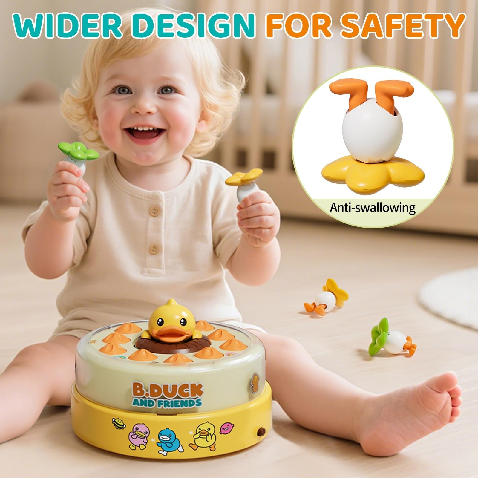 Children Duck Fishing Toy with Spring Popping Ducks, Catching Net and Spinner Base – Safe for Ages 3+