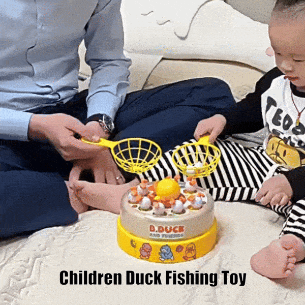 Children Duck Fishing Toy with Spring Popping Ducks, Catching Net and Spinner Base – Safe for Ages 3+