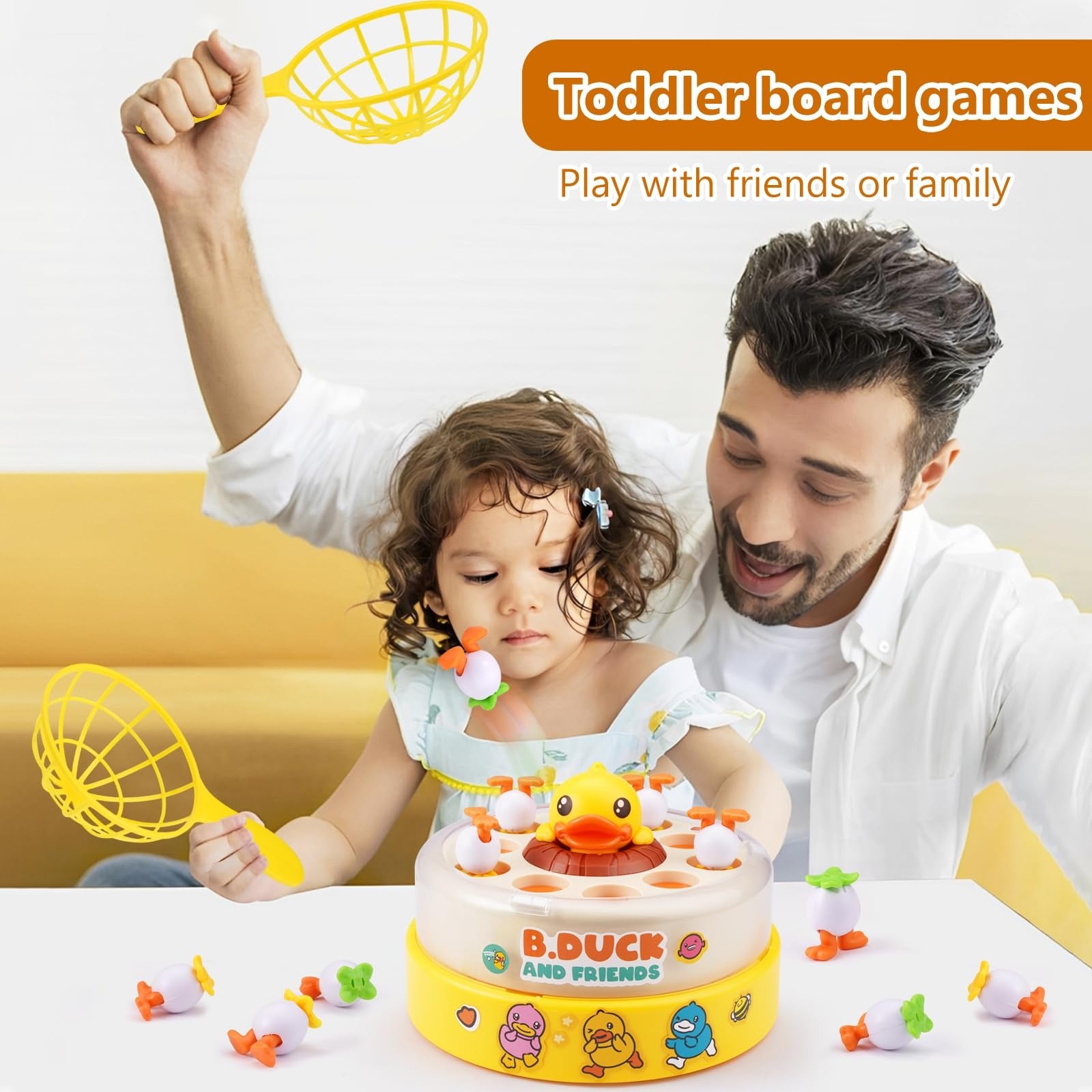 Children Duck Fishing Toy with Spring Popping Ducks, Catching Net and Spinner Base – Safe for Ages 3+