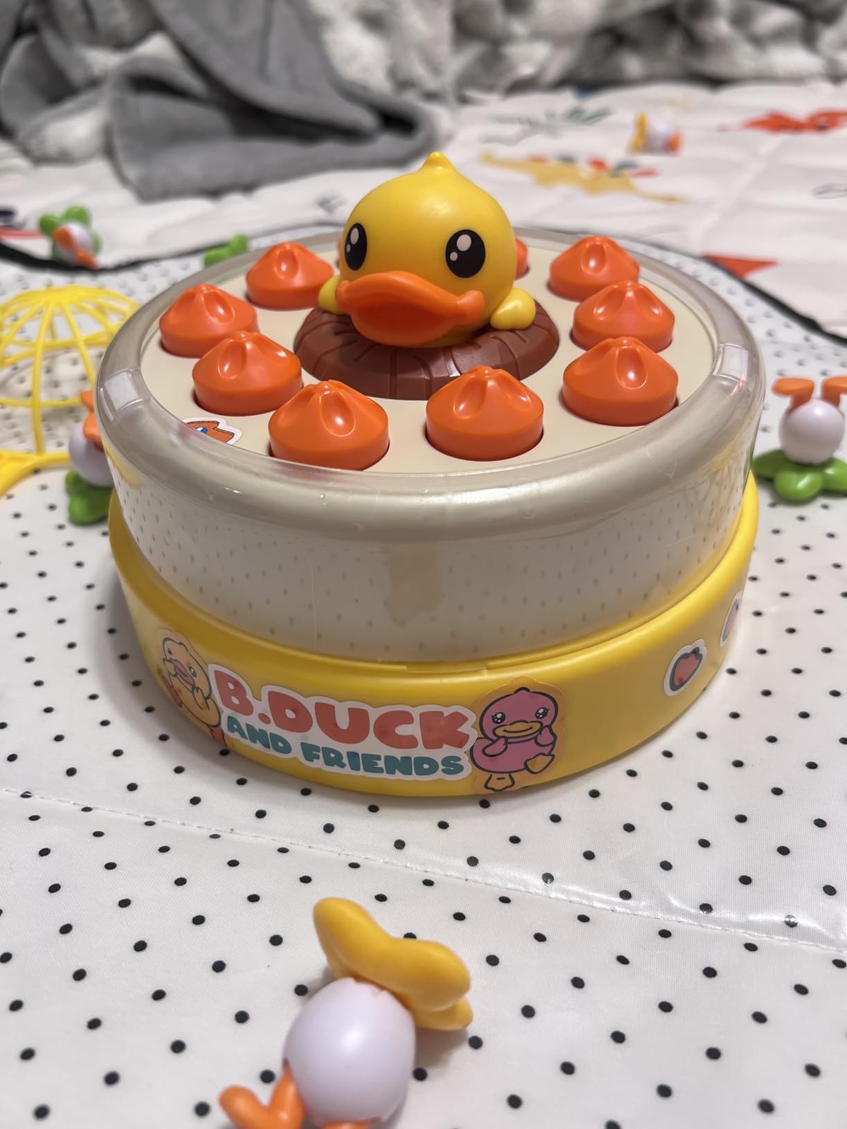 Children Duck Fishing Toy with Spring Popping Ducks, Catching Net and Spinner Base – Safe for Ages 3+