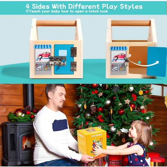 Childrens Wooden Toolbox Set Toy, Develop Real-Life Building Skills & Creative Thinking, Safe for Aged 2+