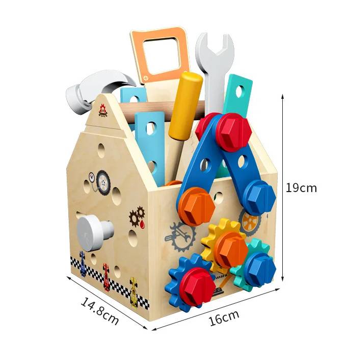 Childrens Wooden Toolbox Set Toy, Develop Real-Life Building Skills & Creative Thinking, Safe for Aged 2+
