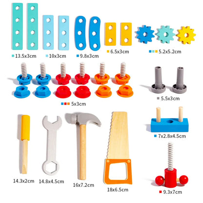 Childrens Wooden Toolbox Set Toy, Develop Real-Life Building Skills & Creative Thinking, Safe for Aged 2+