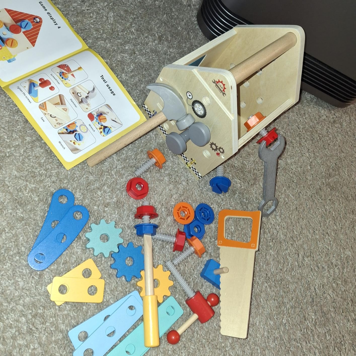 Childrens Wooden Toolbox Set Toy, Develop Real-Life Building Skills & Creative Thinking, Safe for Aged 2+