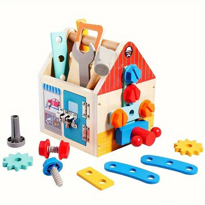 Childrens Wooden Toolbox Set Toy, Develop Real-Life Building Skills & Creative Thinking, Safe for Aged 2+