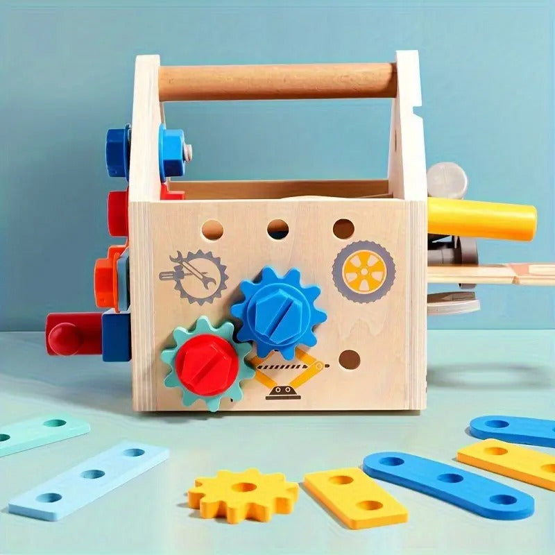 Childrens Wooden Toolbox Set Toy, Develop Real-Life Building Skills & Creative Thinking, Safe for Aged 2+