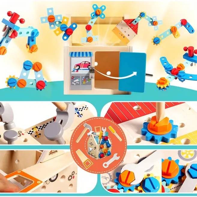 Childrens Wooden Toolbox Set Toy, Develop Real-Life Building Skills & Creative Thinking, Safe for Aged 2+