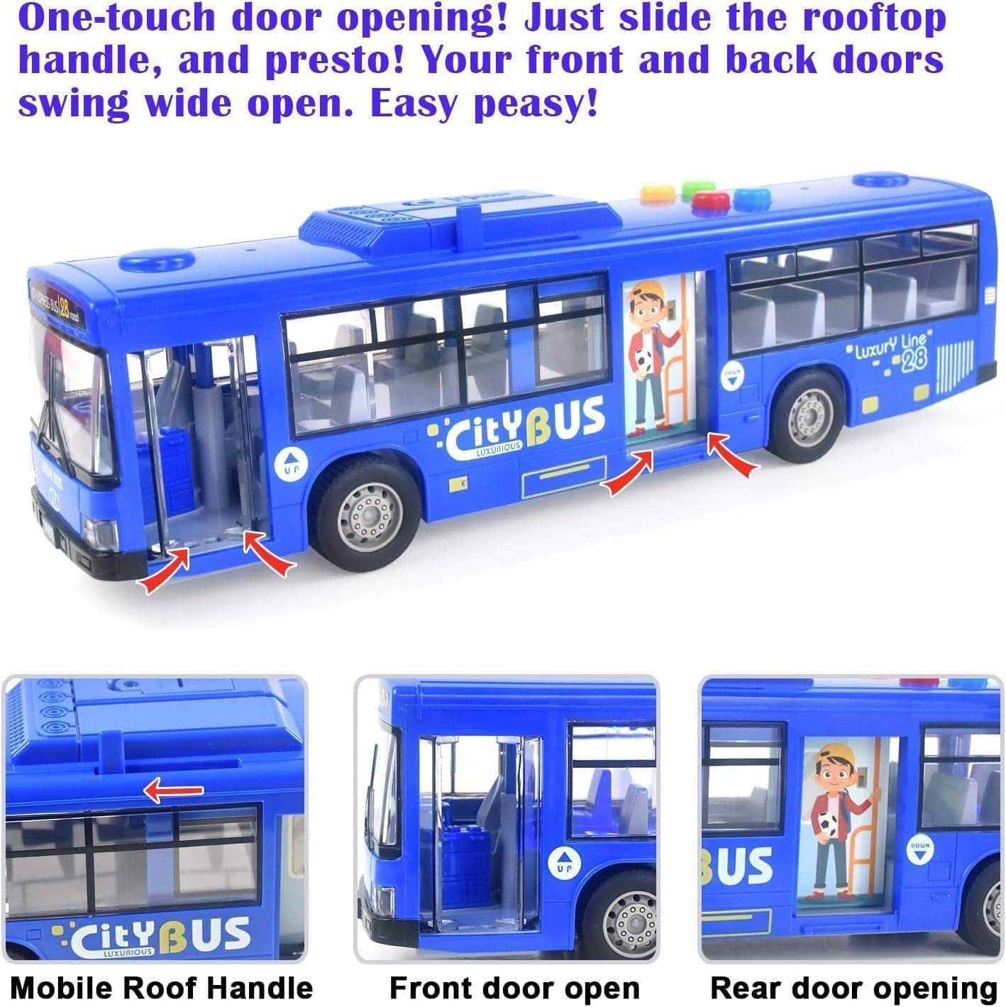 City Bus Toy with Sound, Lights, Opening & Closing Doors – Safe for Ages 3+