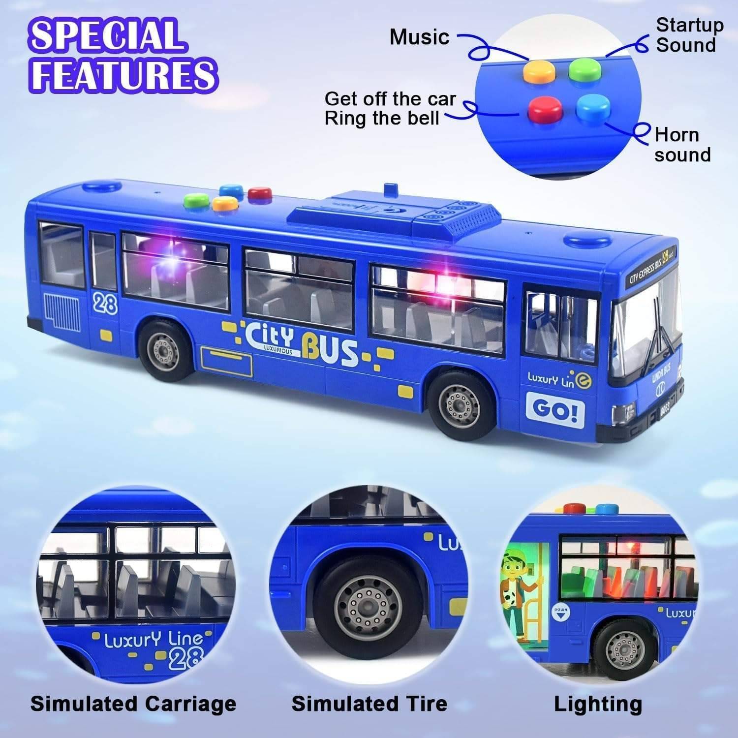 City Bus Toy with Sound, Lights, Opening & Closing Doors – Safe for Ages 3+