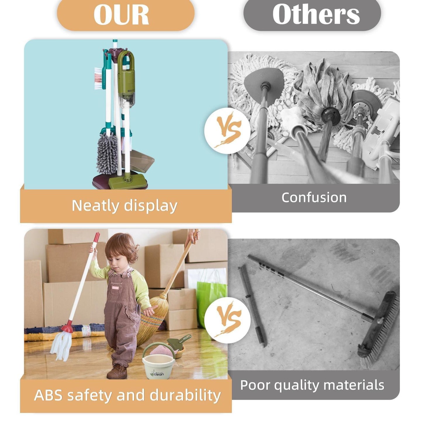 Cleaner Tool Toy with Hanging Rack, Easy to Assemble and Disassemble, Safe for Ages 3