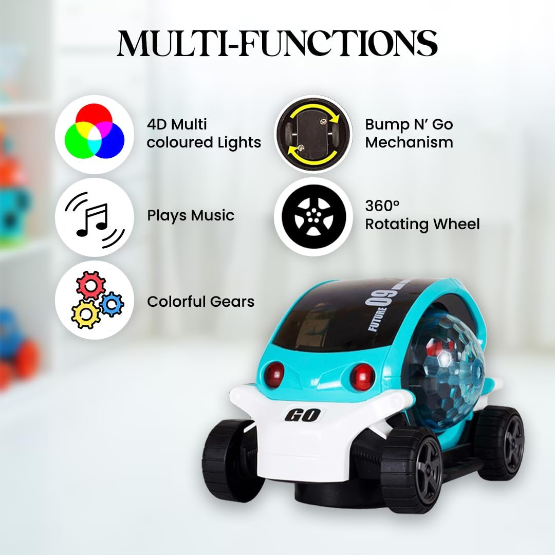 Colorful Electric Toy Car with 360° Spinning Wheels, Bright 4D Lights, Playful Music, Safe for Ages 4+