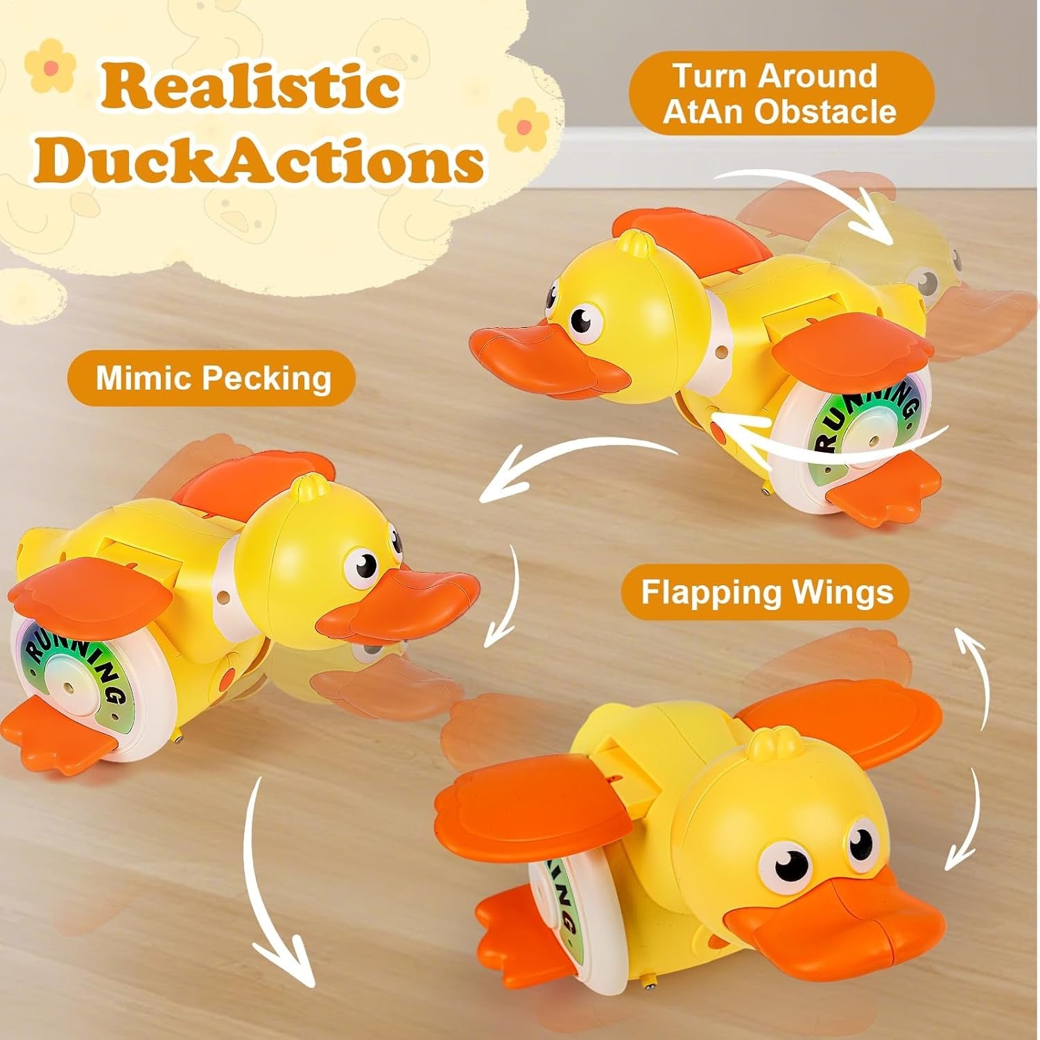 Crawling Baby with Musical Duck, Auto Obstacle Avoidance, RGB Lights, 360° Spinning, Safe for Ages 1+
