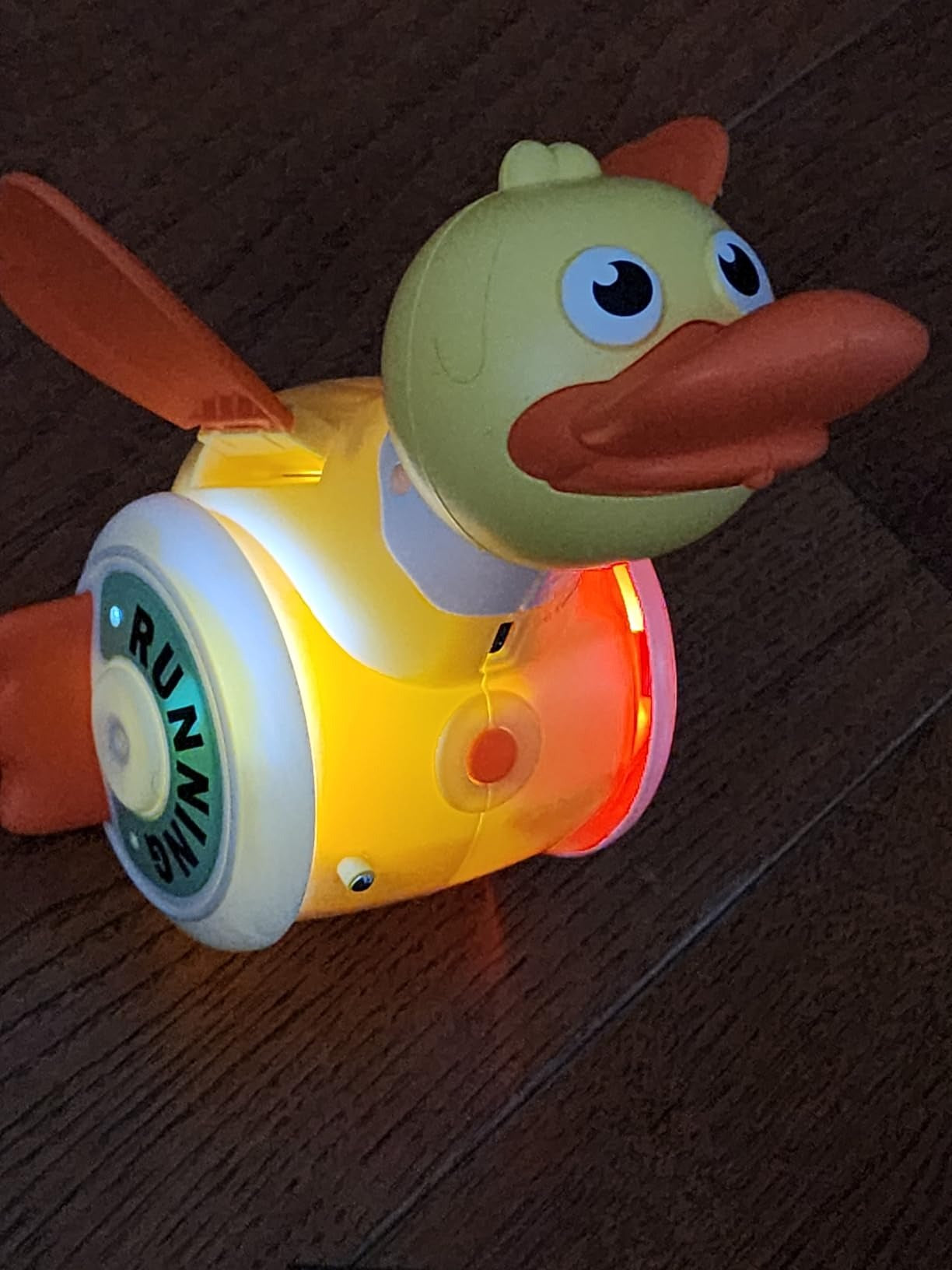 Crawling Baby with Musical Duck, Auto Obstacle Avoidance, RGB Lights, 360° Spinning, Safe for Ages 1+