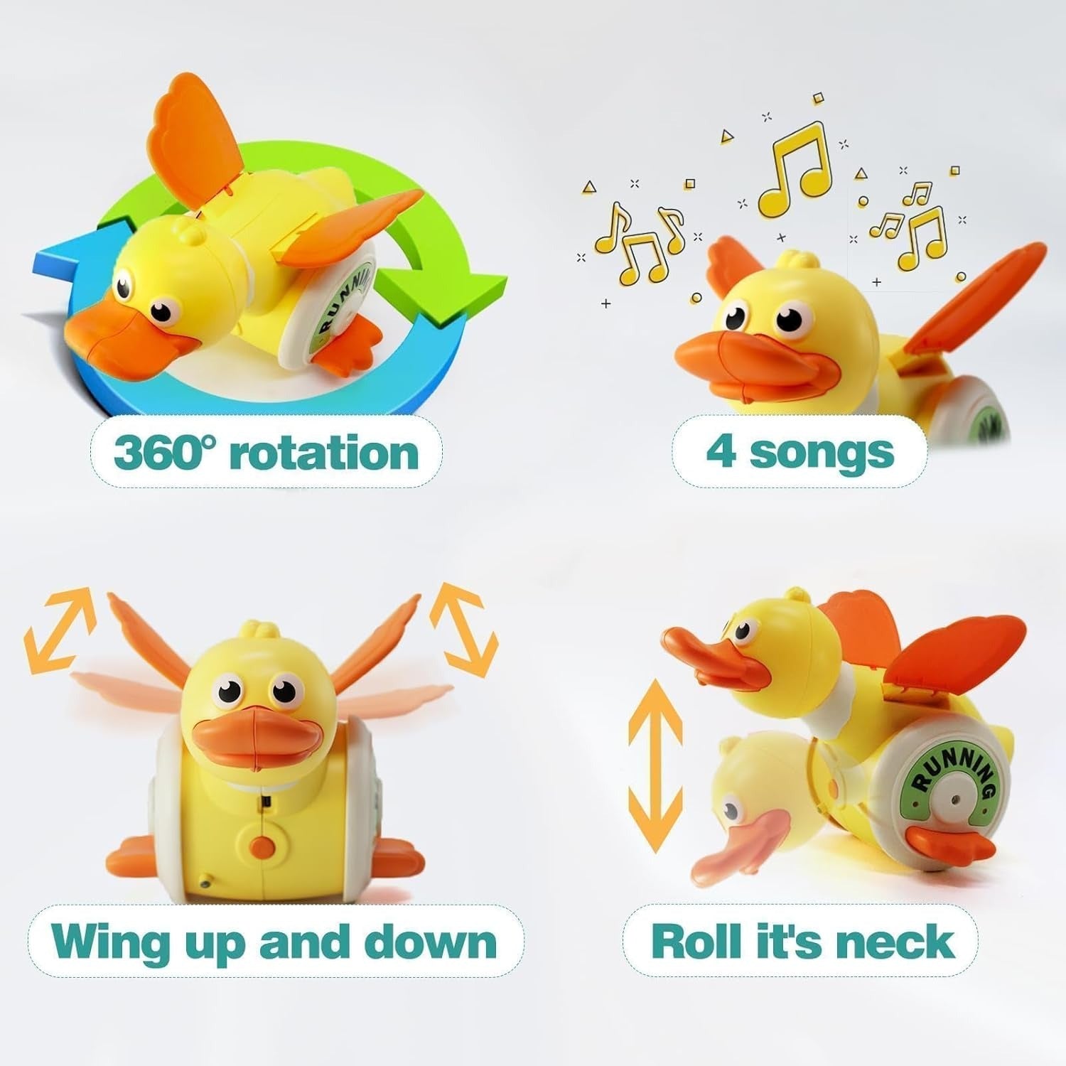 Crawling Baby with Musical Duck, Auto Obstacle Avoidance, RGB Lights, 360° Spinning, Safe for Ages 1+