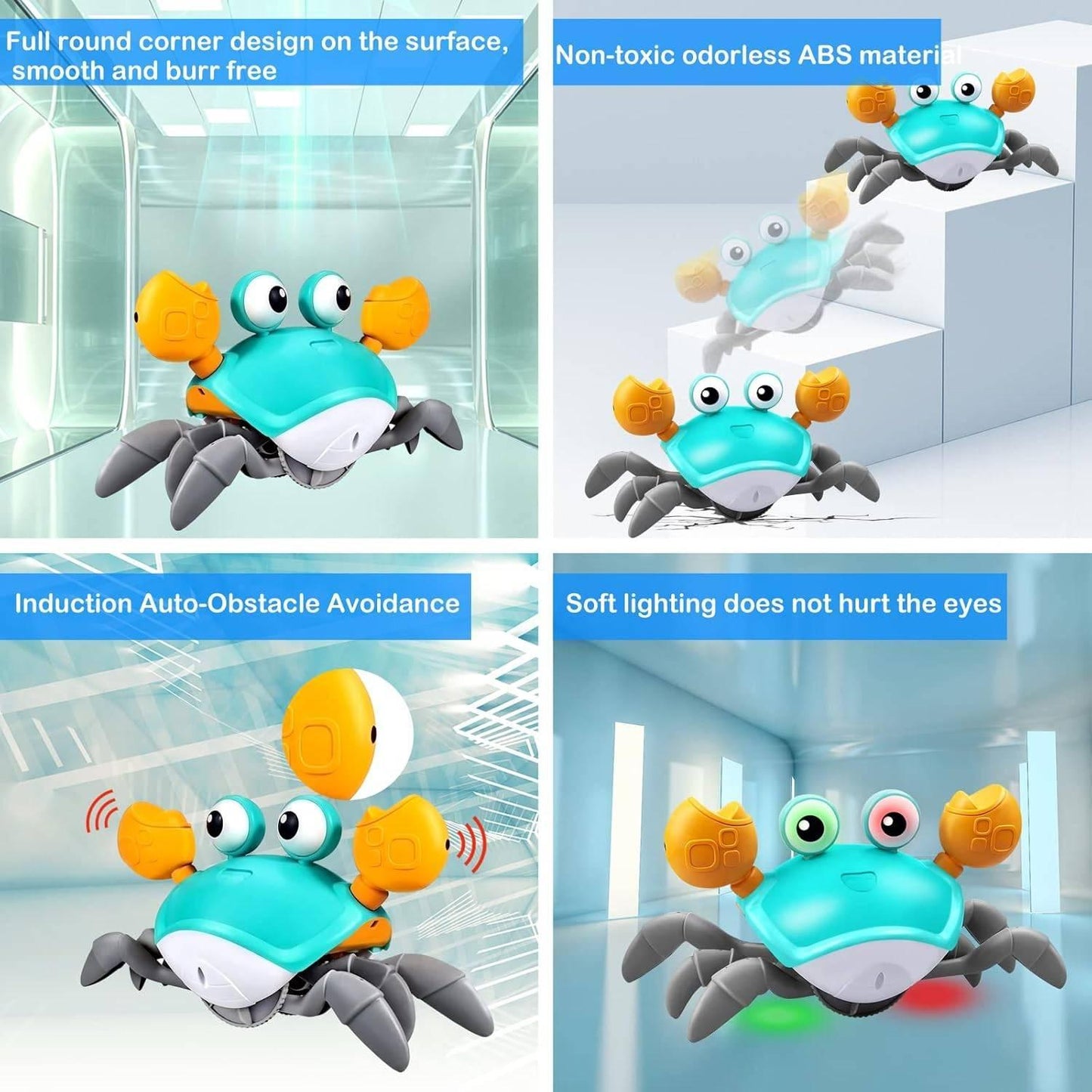 Crawling Crab Toy with Obstacle Avoidance Sensor, Music and LED Lights, Safe for Ages 3+