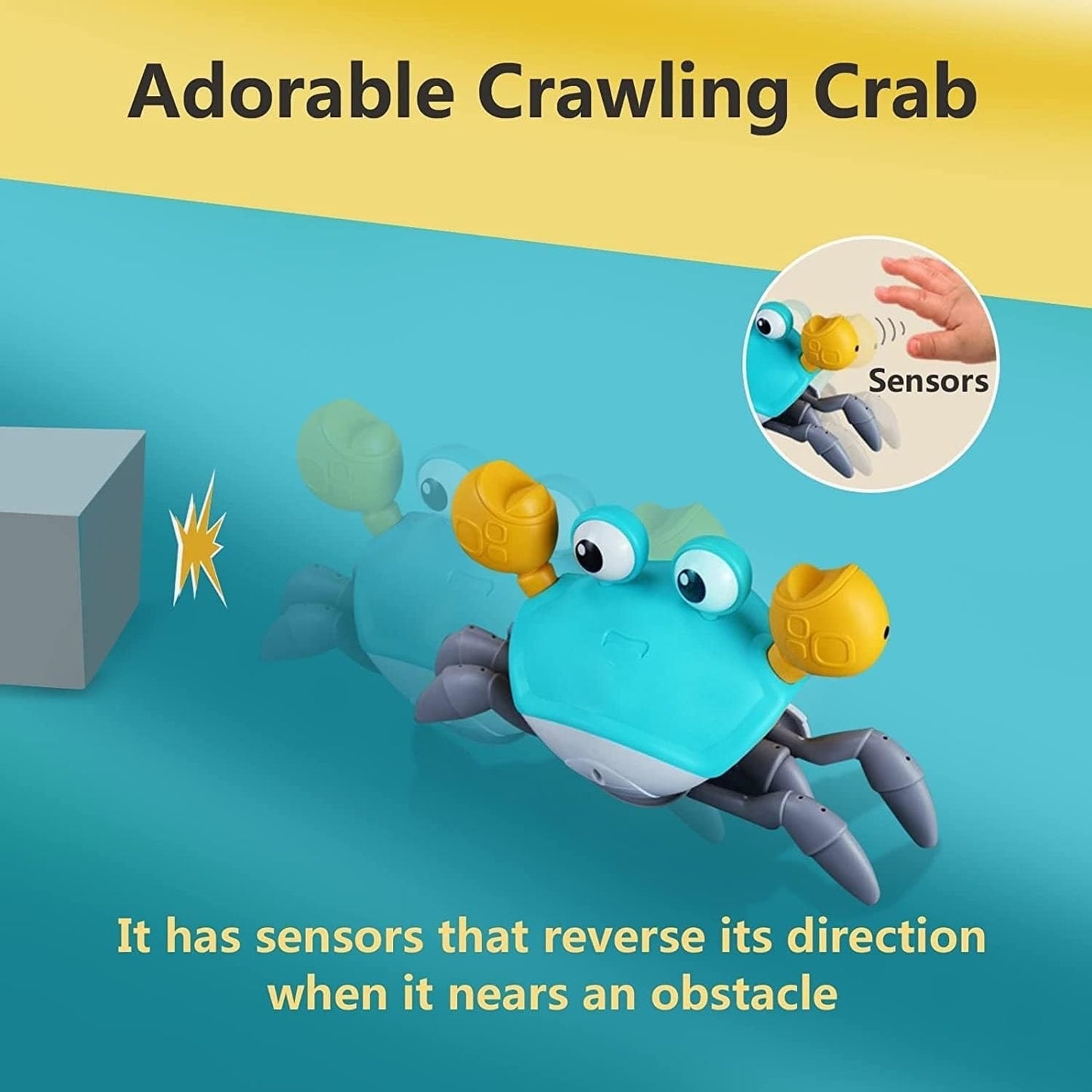 Crawling Crab Toy with Obstacle Avoidance Sensor, Music and LED Lights, Safe for Ages 3+