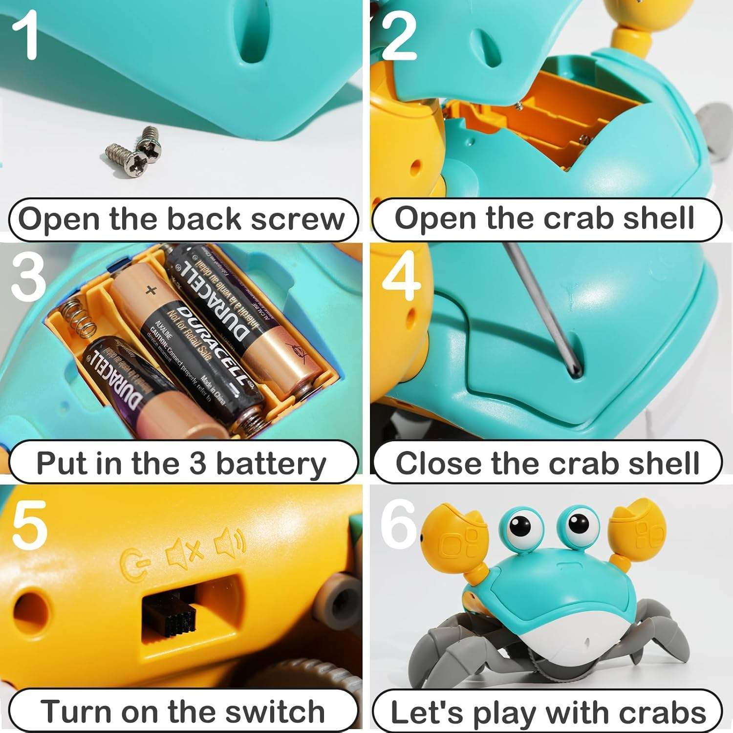 Crawling Crab Toy with Obstacle Avoidance Sensor, Music and LED Lights, Safe for Ages 3+