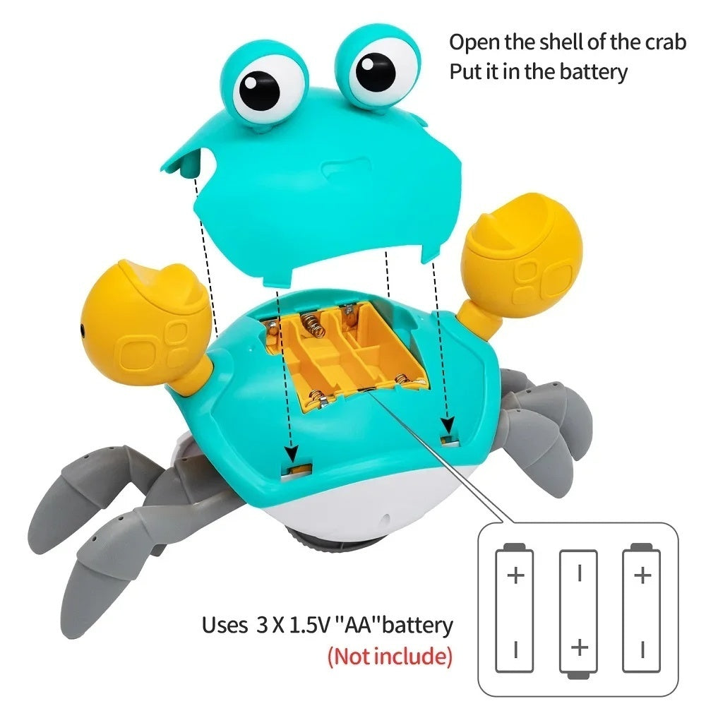 Crawling Crab Toy with Obstacle Avoidance Sensor, Music and LED Lights, Safe for Ages 3+
