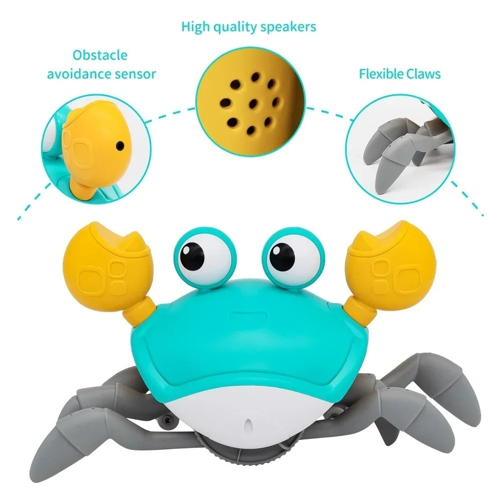 Crawling Crab Toy with Obstacle Avoidance Sensor, Music and LED Lights, Safe for Ages 3+