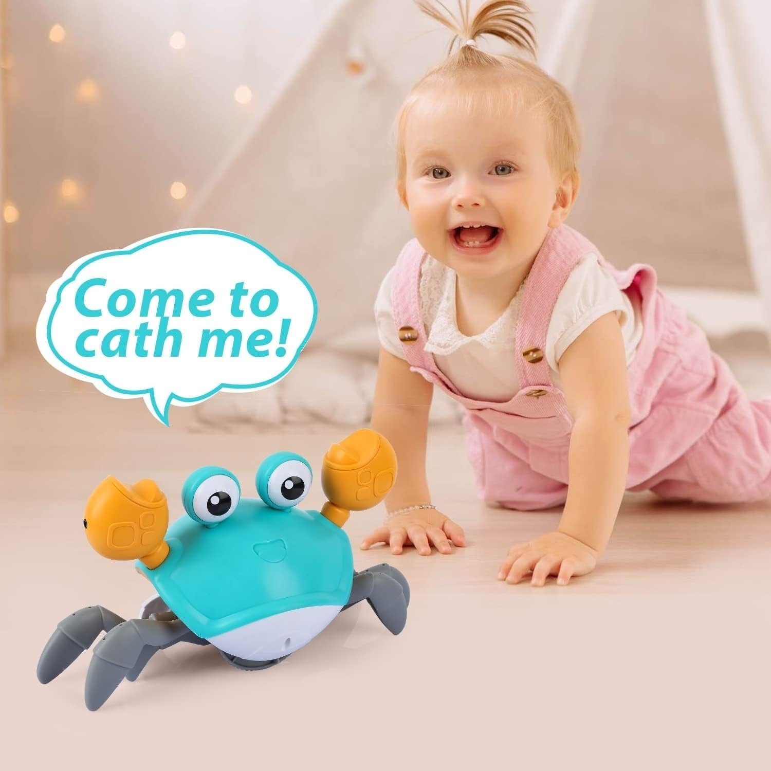 Crawling Crab Toy with Obstacle Avoidance Sensor, Music and LED Lights, Safe for Ages 3+