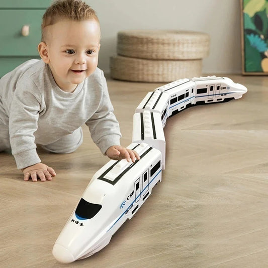 DIY Electric Train Toy with Lights and Sounds, 360 Spinning, Auto Obstacle Avoidance, Safe for Ages 2+