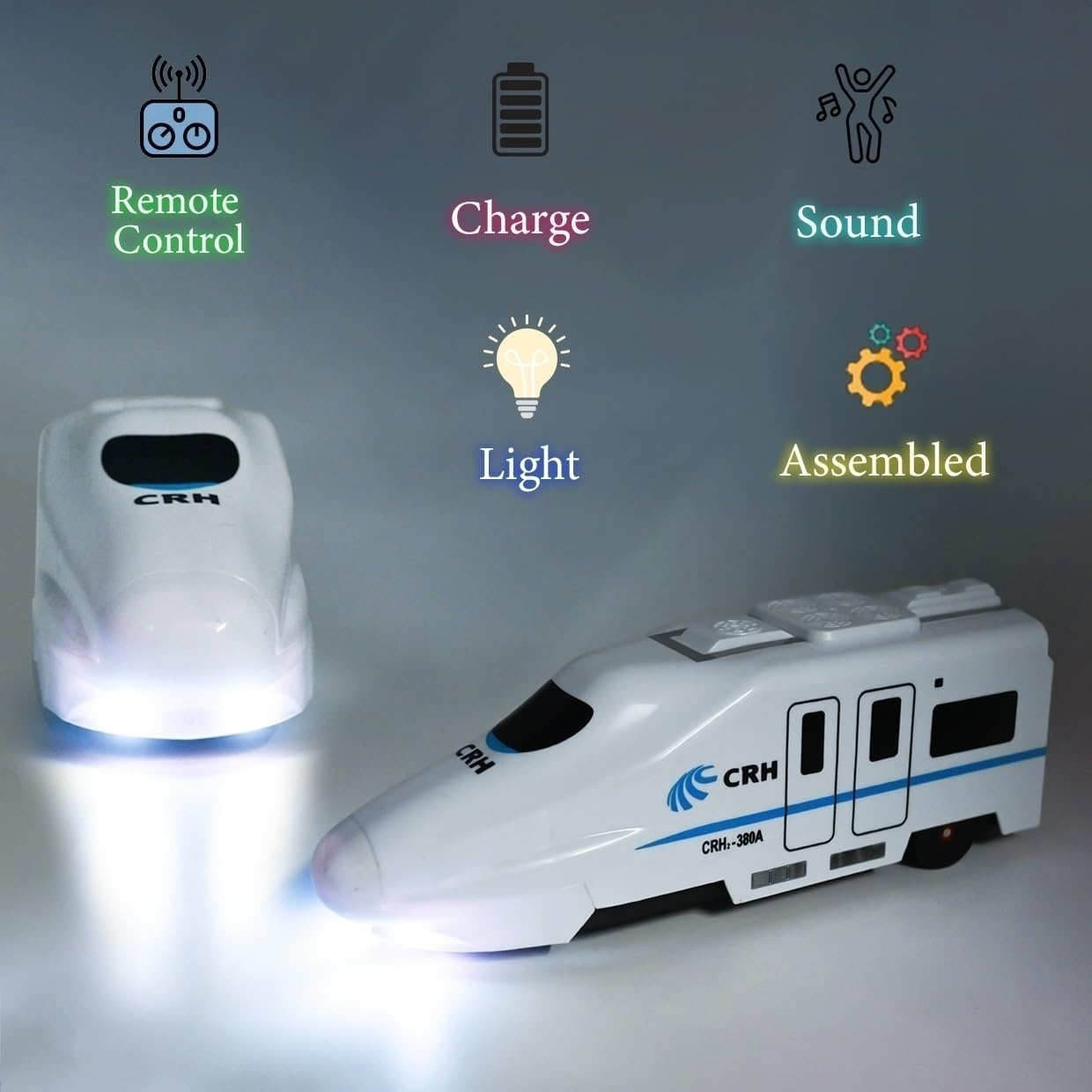 DIY Electric Train Toy with Lights and Sounds, 360° Spinning, Auto Obstacle Avoidance, Safe for Ages 2+