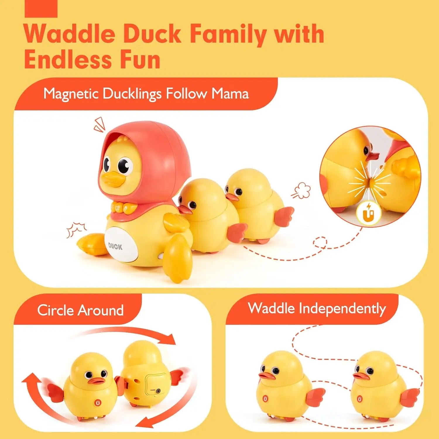 Dancing Duck Toy with Music, Lights and Walking, Safe for Ages 6 Months+