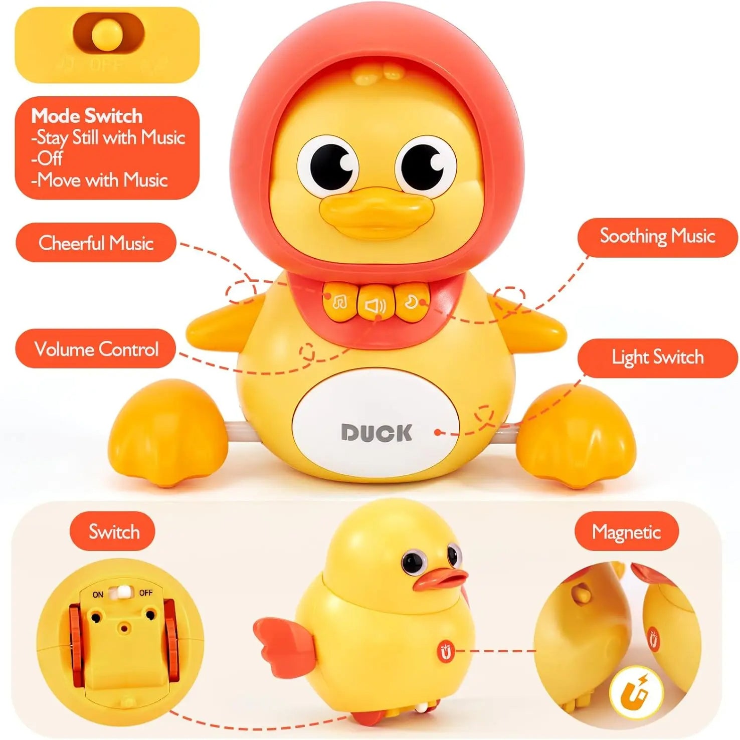 Dancing Duck Toy with Music, Lights and Walking, Safe for Ages 6 Months+