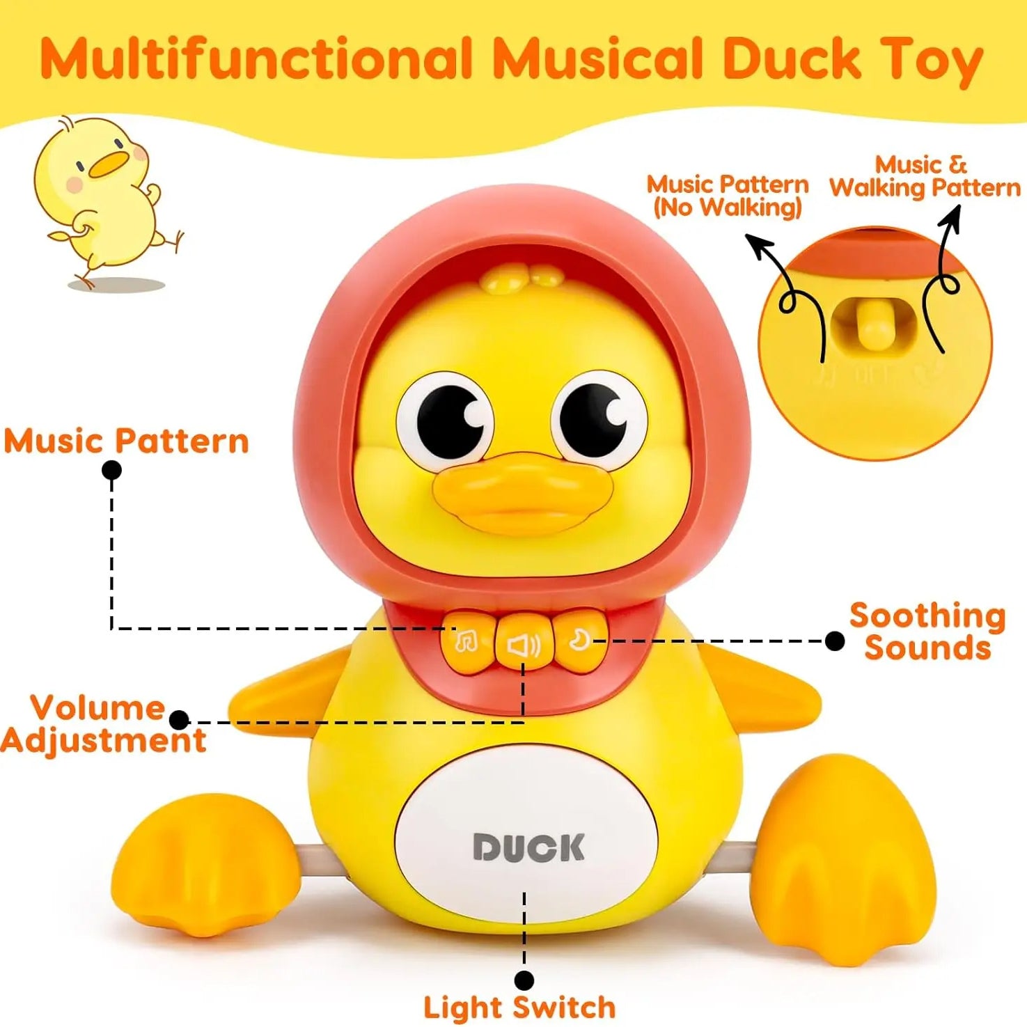 Dancing Duck Toy with Music, Lights and Walking, Safe for Ages 6 Months+