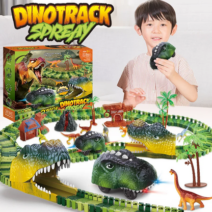 Dinosaur Train Track Playset Slot Car Race Track Sets Dino World Flexible Race Track Dinosaur Tunnel for Kids Birthdays Christmas Gift