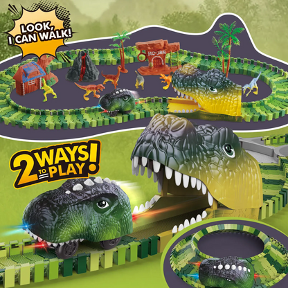 Dinosaur Train Track Playset Slot Car Race Track Sets Dino World Flexible Race Track Dinosaur Tunnel for Kids Birthdays Christmas Gift