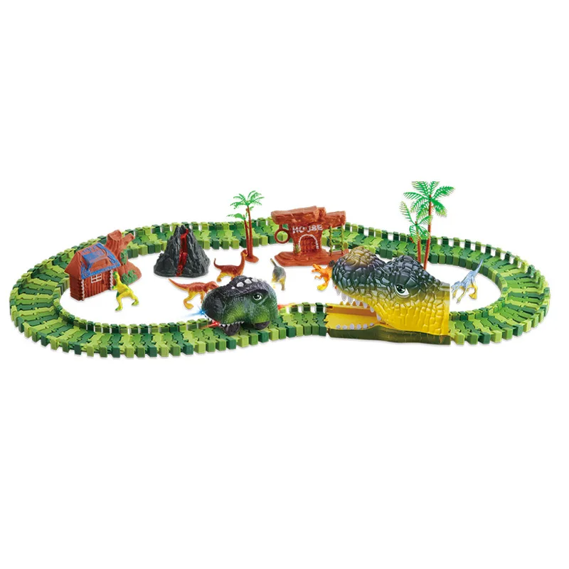 Dinosaur Train Track Playset Slot Car Race Track Sets Dino World Flexible Race Track Dinosaur Tunnel for Kids Birthdays Christmas Gift