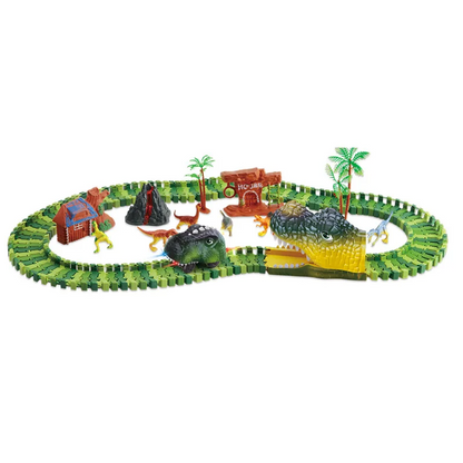 Dinosaur Train Track Playset Slot Car Race Track Sets Dino World Flexible Race Track Dinosaur Tunnel for Kids Birthdays Christmas Gift