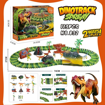 Dinosaur Train Track Playset Slot Car Race Track Sets Dino World Flexible Race Track Dinosaur Tunnel for Kids Birthdays Christmas Gift