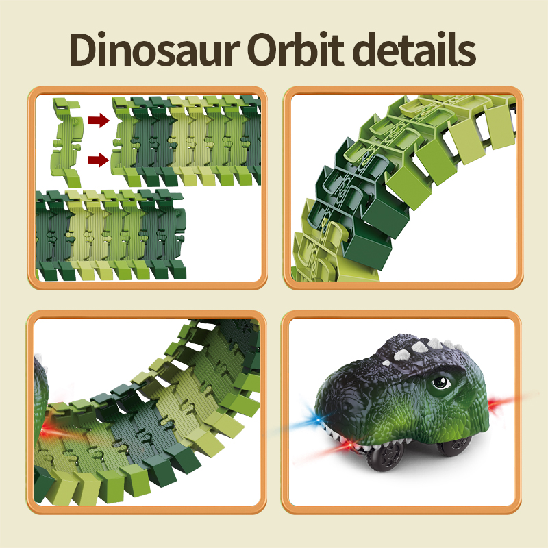 Dinosaur Train Track Playset Slot Car Race Track Sets Dino World Flexible Race Track Dinosaur Tunnel for Kids Birthdays Christmas Gift