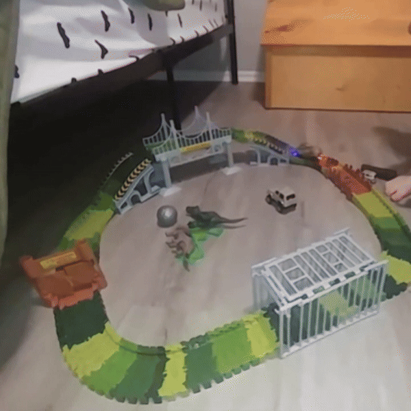Dinosaur Train Track Playset Slot Car Race Track Sets Dino World Flexible Race Track Dinosaur Tunnel for Kids Birthdays Christmas Gift