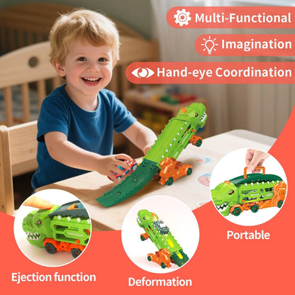 Dinosaur Transport Truck Toy - Multi-Function Vehicle with T-Rex Mode and Mini Cars, Safe for Kids Aged 3+