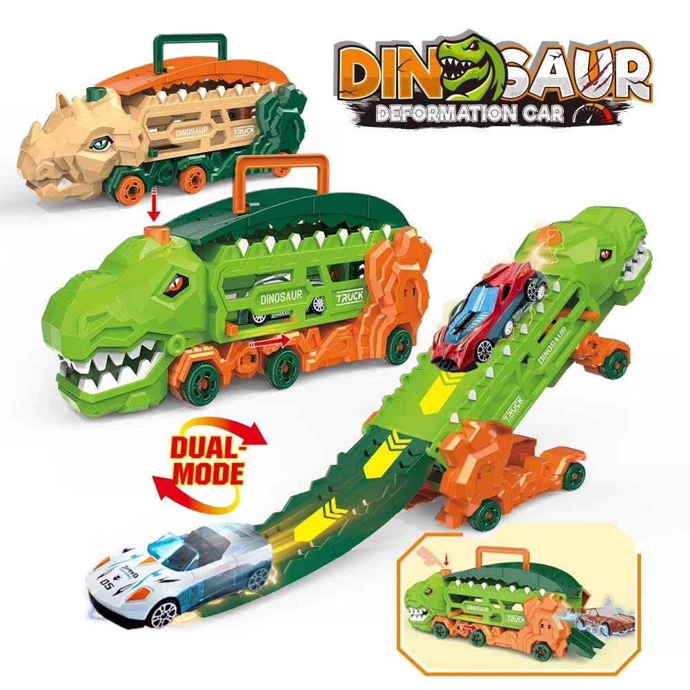 Dinosaur Transport Truck Toy - Multi-Function Vehicle with T-Rex Mode and Mini Cars, Safe for Kids Aged 3+