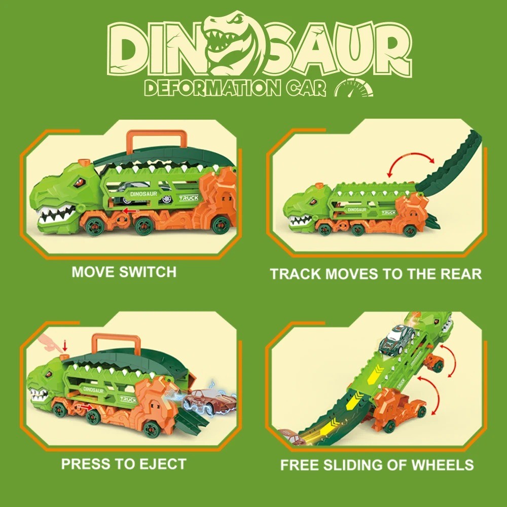 Dinosaur Transport Truck Toy - Multi-Function Vehicle with T-Rex Mode and Mini Cars, Safe for Kids Aged 3+