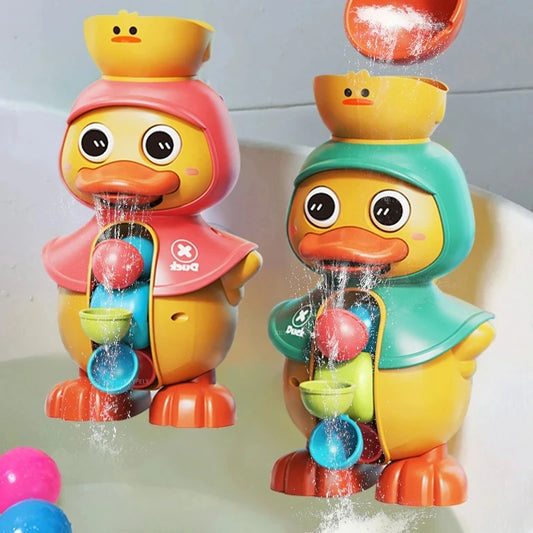Duck Bath Toy with Rotating Water Wheels, Wall Suction, No Batteries Required, Safe for Ages 1+