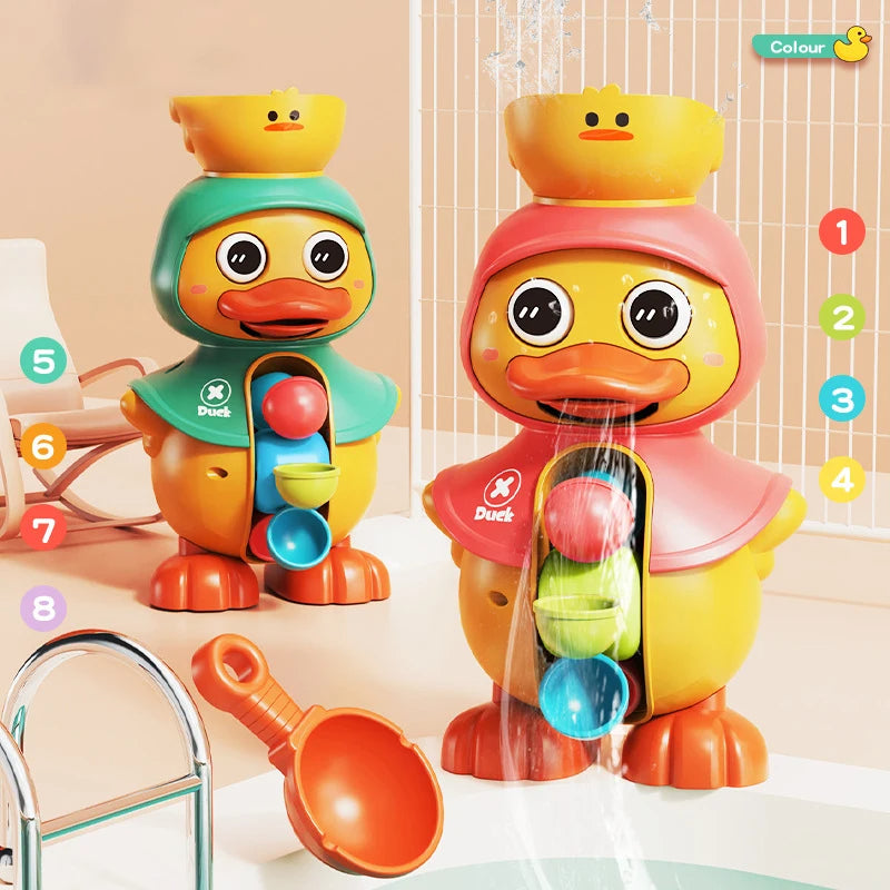 Duck Bath Toy with Rotating Water Wheels, Wall Suction, No Batteries Required, Safe for Ages 1+