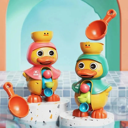 Duck Bath Toy with Rotating Water Wheels, Wall Suction, No Batteries Required, Safe for Ages 1+